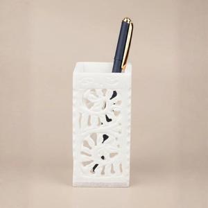 Portalápices y bolígrafos de mármol blanco tallado a mano y grabado, organizador de escritorio Art Deco para decoración de Pascua y regreso a clases - Product Image 2