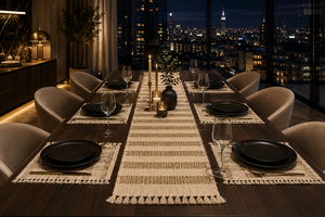 Luxury Puzzle <b>Rectangle</b> Bohemian Wool/Silk Handmade Flat Weave Washable Table Runner <b>Placemat</b> Set for Home Dining Decor - Product Image 4