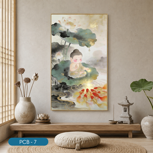 Impression sur tissu de soie Lotus Bouddha de la marque HALO, art aquarelle Poisson Doré, décoration intérieure spirituelle moderne, modèle de cadre personnalisé PCB-7 - Product Image 2