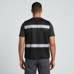Gilet de sécurité réfléchissant en maille noire de classe 2 fluorescent avec fermeture éclair, taille 5XL, logo personnalisé pour les travaux routiers et de construction - Product Image 2