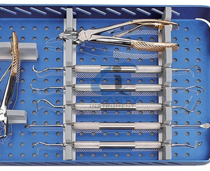 Ensemble d'instruments chirurgicaux dentaires en acier inoxydable, poignée ergonomique, outils manuels, classe I, plateau bleu, certifié CE - Product Image 3