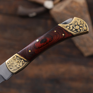 มีดอเนกประสงค์พับได้ทำจากสแตนเลสสตีล Nordic Forge ด้ามจับไม้ pakka ปลอกหนังแพนเค้กกระเป๋า EDC OEM ล่าสัตว์ตั้งแคมป์ - Product Image 4