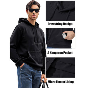 <b>Men</b> Oversized Hoodie <b>Black</b> Lightweight Cotton Polyester Blend Casual Streetwear Pullover for Daily Wear - Product Image 3