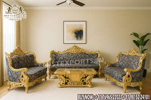 Juego de Sofás de Salón de Estilo Tradicional Premium en Dorado, Muebles de Madera de Teca Antiguos Tallados a Mano, Clásicos y de Lujo, Reino Unido - Product Image 2