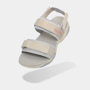 Sandales plates beige-gris pour femmes, style girly, à bout ouvert avec sangle élastique - Product Image 4