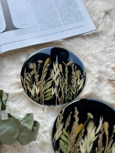Handmade <b>Black</b> <b>Epoxy</b> <b>Resin</b> Square Coasters with Modern Design and Dried Wildflowers/Grasses 10cm Diameter REHMAN CRAFT - Product Image 5