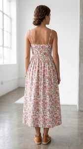 Vestido de Algodón con Estampado Floral Estilo Boho |   Vestido midi fluido con tirantes finos |   Ropa de Verano para Mujer - Product Image 3