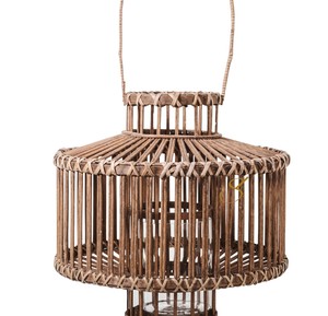Lanterne décorative en rotin pour bougie, avec insert en verre, support en osier pour pilier, abat-jour rustique suspendu pour lustre - Product Image 2