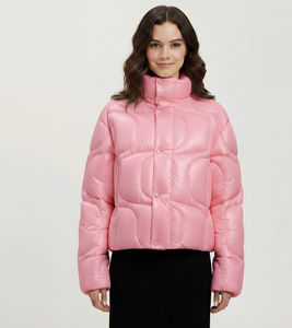 Abrigo Acolchado Impermeable de Invierno Personalizado para Mujer, Chaqueta Corta Gruesa con Diseño de Parches - Product Image 2