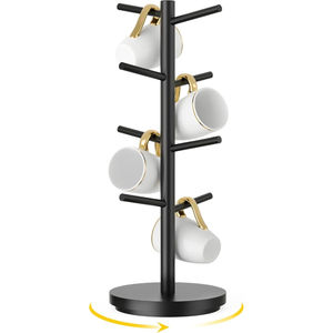 Support mural classique en métal noir pour tasses à café avec 6 crochets, organisateur de rangement pour tasses de cuisine, finition thermolaquée - Product Image 5