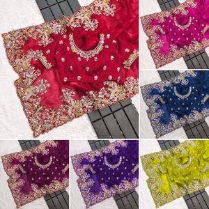 <b>Indian</b> Bollywood Designer Bridal Party Wear PURE SOFT SATIN SILK <b>FABRIC</b> ON BEAUTIFUL C-PALLU LAtest Exclusive Ethnic Wear Saree - Product Image 6