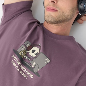 Mauve <b>Tshirt</b> for men Humour and comic printed Regular length Round neck Short, regular sleeves Knitted cotton fabric - Product Image 2
