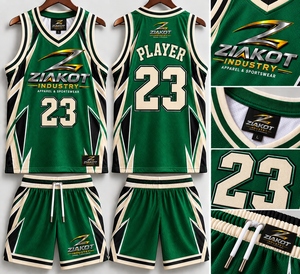 Venta al por Mayor Directa de Fábrica ZIAKOT INDUSTRY, Jersey de Baloncesto Personalizado Verde Blanco-Rey con Cuello Redondo y Tejido de Canalé - Product Image 5