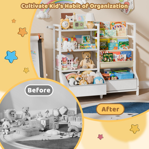 Organisateur de rangement pour livres et jouets pour enfants, étagère à livres à 3 niveaux avec 2 bacs en tissu, étagère Montessori pour salle de jeux, chambre à coucher - Product Image 5
