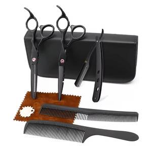 Ensemble de ciseaux de coiffure professionnels avec peignes et étui pour usage en salon, lames en acier inoxydable, poignées en plastique, pour droitiers - Product Image 1