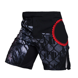 Pantalones Cortos Unisex para Artes Marciales Mixtas, Sublimados, de Secado Rápido, Corte Holgado, Diseño Negro y Rojo, 100% Poliéster, Estilo Muay Thai - Product Image 1
