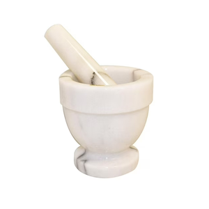 Mortier et pilon en marbre naturel, moulin à masala manuel pour la cuisine - Product Image 5