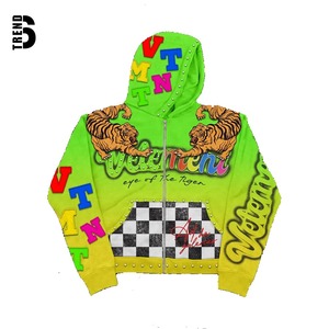 Sweat-shirts à capuche personnalisés en molleton épais, lourds, surdimensionnés, avec fermeture éclair, strass et logo délavé à l'acide, service OEM, écologiques et respirants - Product Image 1