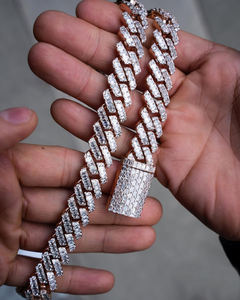 Cadena cubana Iced Out con moissanita y diamantes baguette, joyería hip hop de plata de ley 925 - Product Image 3