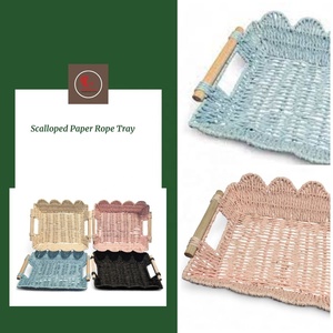 Best Selling Recyclable Wicker Serving Tray Straw Paper Rope Laundry Basket Handicraft Storage Tray Direct Wholesale Vietnam - Product Image 5