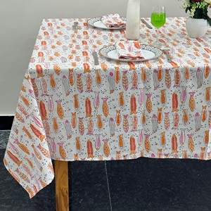 Printed Cotton <b>Tablecloth</b> With Fish Pattern <b>Square</b> Shape Modern Style Washable Home Use - Product Image 1