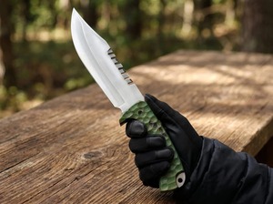 Cuchillo Bowie Hecho a Mano con Hoja de Acero D2, Mango de Madera y Funda de Cuero, Cuchillo para Exteriores - Product Image 3