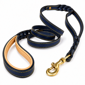 Vintage Style Braided Leather Dog <b>Leash</b> Classic Brown Genuine Cowhide <b>Pet</b> Lead with Antique Brass Hook for Medium Large Dogs - Product Image 2