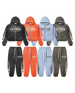 Winter Printed Rhinestone Solid Fleece Lined 2-Piece Men's Tracksuit Streetwear Custom Logo OEM Wholesale Breathable - Product Image 1