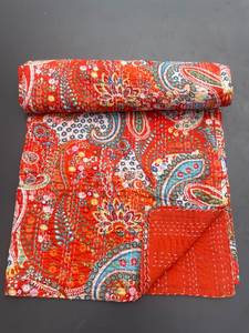 <b>Handmade</b> Vintage Bohemian <b>Quilt</b> Eco-Friendly Printed Cotton Red Floral Paisley Pattern All Season Home Decor - Product Image 1