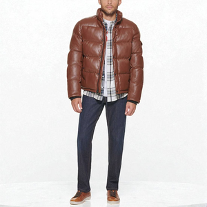 Veste matelassée pour homme en laine 100% marron, à capuche, col montant, fermeture éclair, imperméable, coupe-vent, hiver, décontractée, réversible, coupe classique - Product Image 1