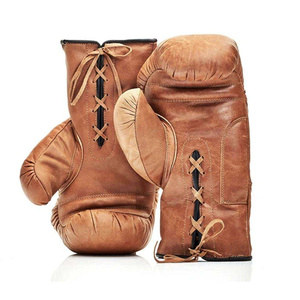 Gants de boxe en cuir marron avec fermeture à lacets rose pour adultes, entraînement, sparring, MMA, kickboxing et arts martiaux - Product Image 6