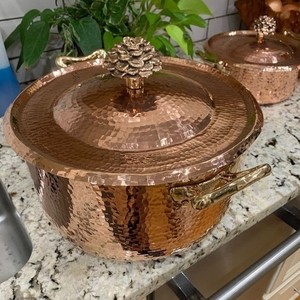 Copper Cooking Pot Saucepan with <b>Lid</b> for Kitchen Restaurant Use Heavy Gauge Metal Gas Stove Compatible Durable Home Hotel <b>Decor</b> - Product Image 5