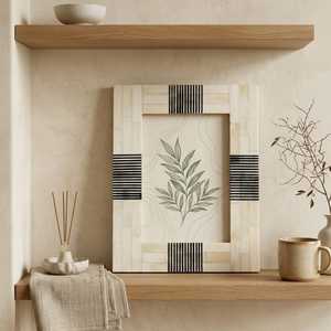 Handmade UV <b>Printed</b> Elegant Vertical Bone Inlay 4x6 Photo <b>Frame</b> <b>with</b> Braided Beaded Design Durable Tabletop Display - Product Image 2