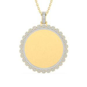 Silver Gold Plated Round Scalloped Lab Grown Diamond Flower Border Custom Engravable IGI Certified Unisex <b>Memory</b> Pendant - Product Image 1