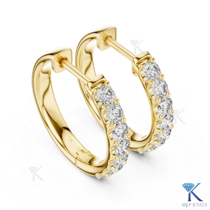 Boucles d'oreilles créoles Huggie pavées à rangée unique en diamant CVD HPHT de laboratoire, fermoir à pression, en or massif 14K 18K, de luxe, pour femme, pour mariage et soirée - Product Image 3