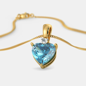 Collar con Colgante de Corazón en Oro Amarillo con Topacio Azul y Diamante Cultivado en Laboratorio - Product Image 6