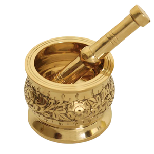 High Quality Brass Mortar And Pestle With Engraving And Polish Finished For Manual <b>Coffee</b> And Spices <b>Grinder</b> Metal Imam Dasta - Product Image 3