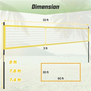 Set Rete da Pallavolo Gialla Resistente 32FT X 3FT con Pali Regolabili a 3 Livelli e Verricello Anti-Cedimento, Accessori Completi Inclusi - Product Image 5