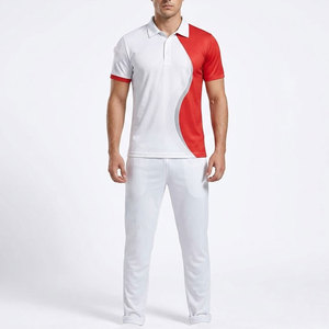 Men's <b>Cricket</b> Uniform <b>White</b> Red Color Blocked Polo Shirt With Elastic Waist Pants Moisture Wicking All Seasons - Product Image 6