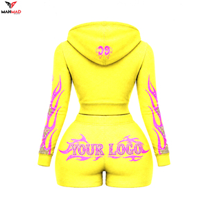 OEM Women <b>Velour</b> <b>Tracksuit</b> 2 Piece Crop Zip Up Hoodie and Shorts Custom Logo Streetwear Womens <b>Tracksuit</b> For Ladies Sweatsuit - Product Image 6