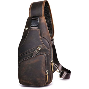 Sac bandoulière vintage en cuir véritable avec sangle arquée détachable, pochette de chasse unisexe, fermeture éclair - Product Image 2