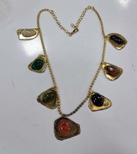Collar de Cadena de Latón con Piedra de Ónix Étnica, Joyería de Alta Calidad para Mujer, Regalos de Metal Plateado para Fiestas, Gran Venta -GC-NK-593 - Product Image 1