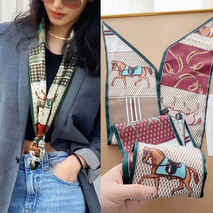 Écharpe longue de luxe en soie, foulard fin pour femme, bandeau, foulard imprimé cheval, ruban de marque pour femme - Product Image 3