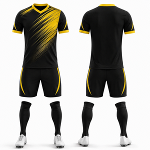 Conjunto de Uniforme de Fútbol Personalizado para Hombre, Amarillo y Negro, Cuello en V, Manga Corta - Product Image 1