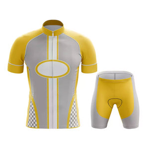 Ensemble maillot et short de cyclisme pour homme, jaune et gris, respirant, en polyester, pour adultes, uniforme de cyclisme - Product Image 1