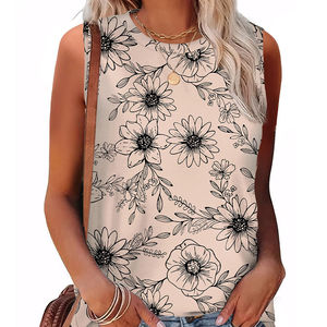 Débardeur côtelé sans manches respirant pour femme, col ras du cou, super doux, broderie courte d'été, conception personnalisée en usine - Product Image 5