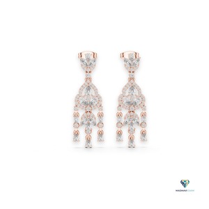 Boucles d'oreilles pendantes élégantes en or rose 2,01 carats avec diamants de laboratoire en forme de poire, en or massif 14 carats, pour femmes - Product Image 1