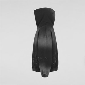 Sweat-shirt à capuche noir surdimensionné personnalisé pour homme, en coton French Terry, avec impression par pulvérisation et effet délavé, poche, coupe classique, style automne, meilleures ventes - Product Image 4