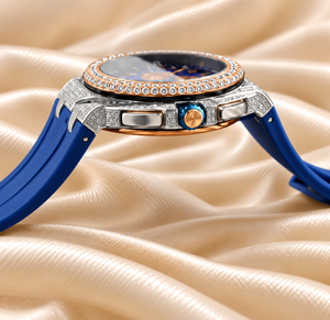 Reloj Cronógrafo de Lujo Raj Gems con Bisel de Diamantes Azules, Caja de Acero Inoxidable, Resistente al Agua 10 Bar, Correa de Silicona, Reloj de Cuarzo para Hombre - Product Image 2