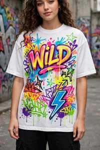 Unisex <b>White</b> <b>Slim</b> <b>Fit</b> Short Sleeve O-Neck T-<b>Shirt</b> with Colorful 3D Wild Graffiti Letter Print Vintage Style - Product Image 5